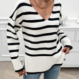 Striped V-Neck Long Sleeve Knit Top