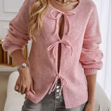 Devine Tied Round Neck Dropped Shoulder Cardigan