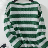 Striped Dropped Shoulder Long Sleeve Sweater