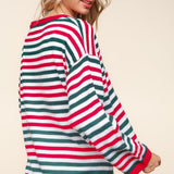 Haptics Full Size Striped Contrast Side Slit Knit Top