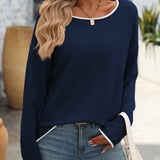 Mandy Contrast Trim Round Neck Long Sleeve Sweater