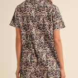 Leopard Round Neck Short Sleeve Mini Dress