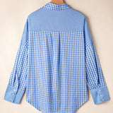 Pocketed Plaid Collared Neck Long Sleeve Shirt