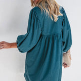 Quarter Snap Three-Quarter Sleeve Dress with Pockets