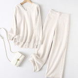 Slit V-Neck Long Sleeve Top and Pants Sweater Set