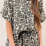 Leopard Round Neck Top and Shorts Set