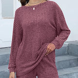 Round Neck Dropped Shoulder Top and Shorts Set
