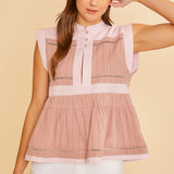 Annie Wear Contrast Trim Peplum Button Detail Blouse