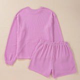 Round Neck Long Sleeve Top and Shorts Set