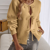 Devine Tied Round Neck Dropped Shoulder Cardigan