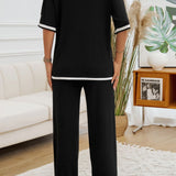 Contrast Trim Half Sleeve Top and Pants Set