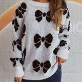 Bow Round Neck Dropped Shoulder Sweater