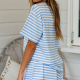 Striped Round Neck Top and Shorts Set