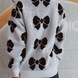 Bow Round Neck Dropped Shoulder Sweater