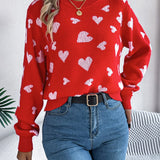 Heart Round Neck Long Sleeve Sweater