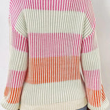 Striped Color Block Round Neck Long Sleeve Sweater