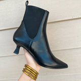Novva Pointed Toe Kitten Heel Boot- Black