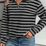 Striped Half Zip Long Sleeve Top