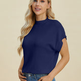 Double Take Full Size Mock Neck Short Sleeve Sweater