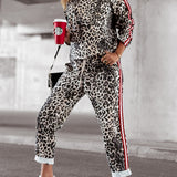 Leopard Round Neck Long Sleeve Top and Pants Set