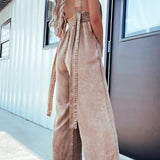 V-Neck Wide Leg Denim Jumpsuit