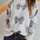 Bow Round Neck Dropped Shoulder Sweater