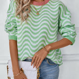 Wavy Stripes Round Neck Long Sleeve Sweater