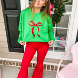 Christmas Metallic Bow Sweatshirt- Green