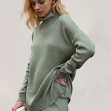 Basic Bae Side Slit Turtleneck Dropped Shoulder Sweater