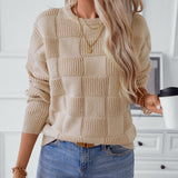 Checkered Round Neck Long Sleeve Sweater