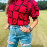 Football 3d Embroidery Viscose Sweater- Red