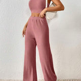 Ribbed Round Neck Tank and Pants Sweater Set