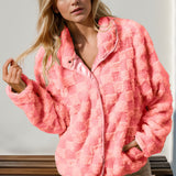 Double Take Checkered Long Sleeve Fuzzy Jacket
