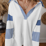 Color Block Johnny Collar Long Sleeve Sweatshirt