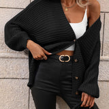 Button Down Horizontal-Ribbing Longline Cardigan