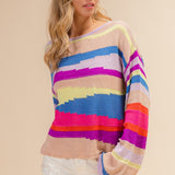 BiBi Multi Color Geometric Stripe Sweater