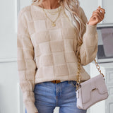 Checkered Round Neck Long Sleeve Sweater