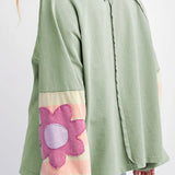 Flower Patch Round Neck Balloon Sleeve Top