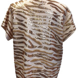 Queen Of Sparkles Beige & Gold Metallic Sequin Tiger Stripe Tee - Final Sale