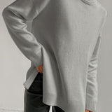 Basic Bae Side Slit Turtleneck Dropped Shoulder Sweater