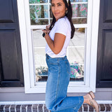 SPANX | Pull-On Crop Wide Leg Jean - Stonewashed Blue
