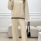 Round Neck Dropped Shoulder Top and Pants Sweater Set