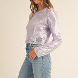 MABLE Shoulder Padded Sequin Crop Top