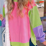 Exposed Seam Color Block Long Sleeve Sweatshirt