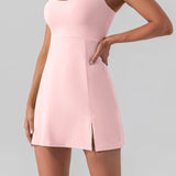 Square Neck Sleeveless Slit Mini Active Dress