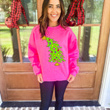 Who Christmas Tree Sweatshirt- Neon Pink