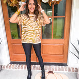 Queen Of Sparkles Beige & Gold Metallic Sequin Tiger Stripe Tee - Final Sale