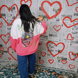 Queen Of Sparkles | White & Neon Pink Colorblock Logo Sweatshirt - Final Sale