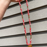 Red And White Long Bulldog Necklace