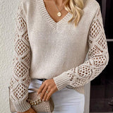 Openwork V-Neck Long Sleeve Sweater